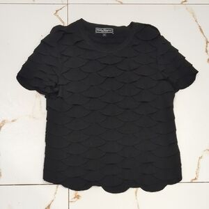 Salvatore Ferragamo Size Small Black Textured Short Sleeve Top